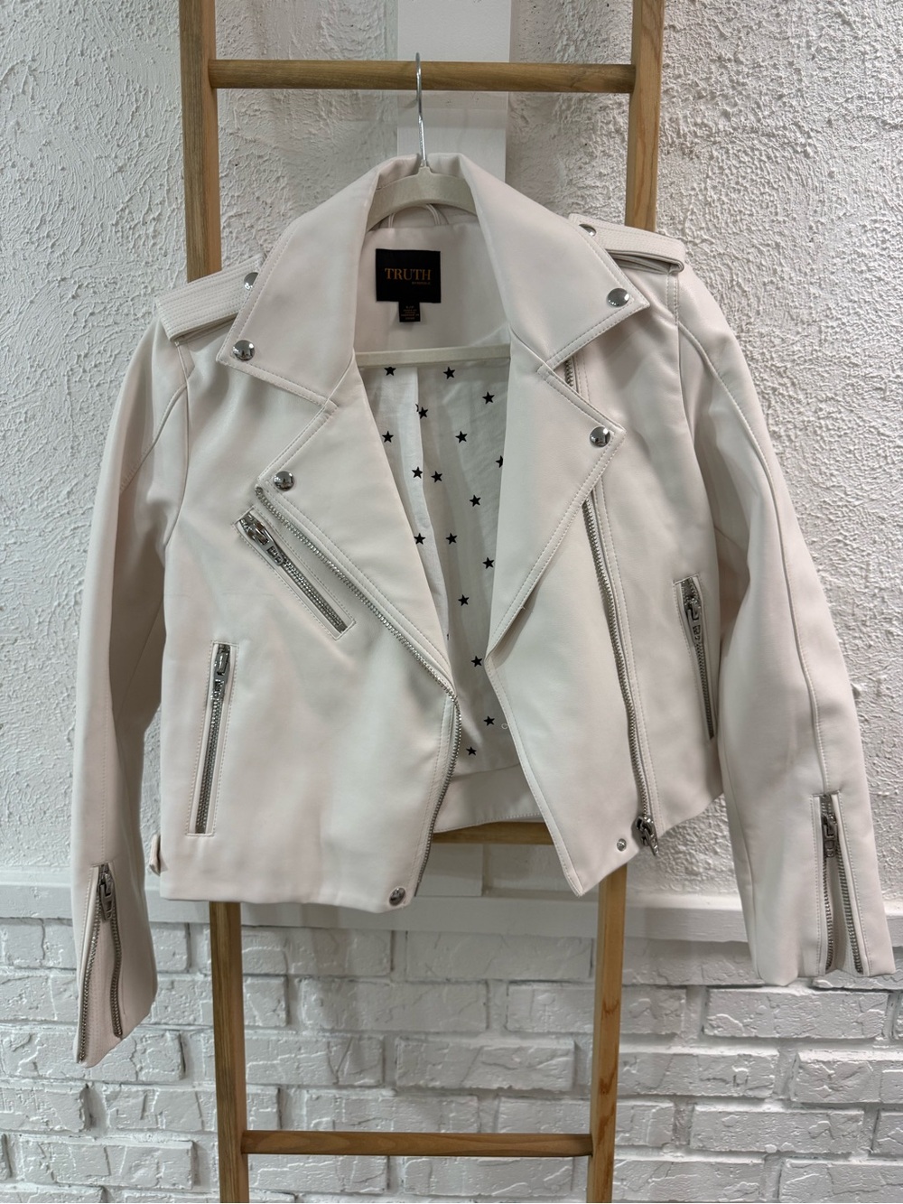 Truth White Faux Leather Moto Jacket